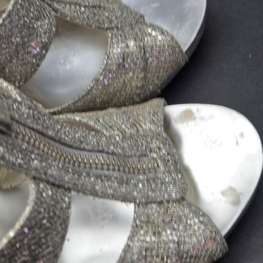 Michael Kors Women's Berkley Size 7.5 High Heel Silver Glitter Zip Sandal Shoes - Picture 11 of 16